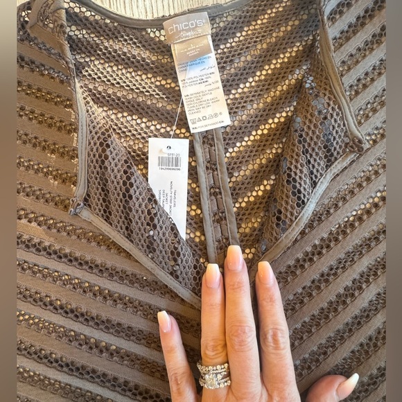 NWT Chico’s Travelers Novelty striped jacket Tan size -1 - Picture 5 of 7